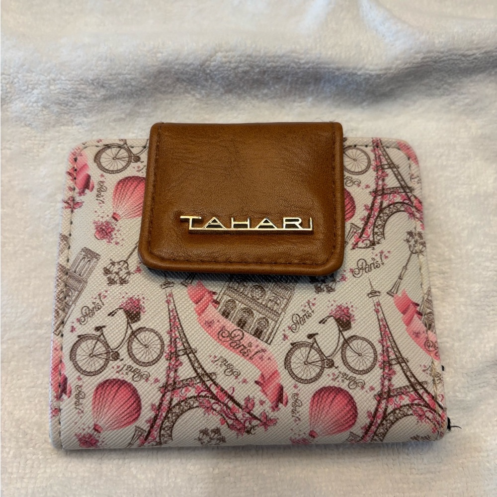 Tahari Eiffel Tower Print Wallet with Brown Accent